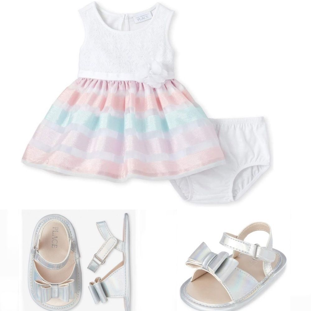 NWT • Childrens Place Lace Striped Dress + Sandals